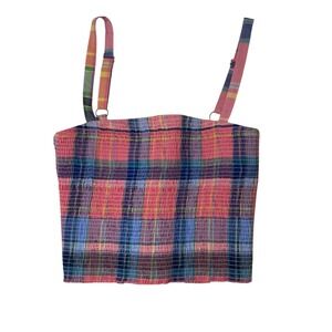 Nation‎ LTD Rumer Gathered Crop Cami Top Women's XS Pink Plaid Smocked Preppy